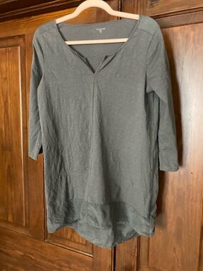 Garnet Hill Slate Gray Organic Cotton Tunic with Silk Hem